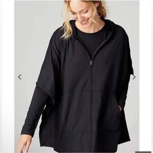 J. Jill Fit Hooded Poncho Sweatshirt Full Zip Black Pockets Sz M/L Double Zip